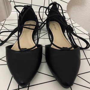 🌸 D'Orsay Pointy Toe Ankle Wrap Tie Ballet Flats